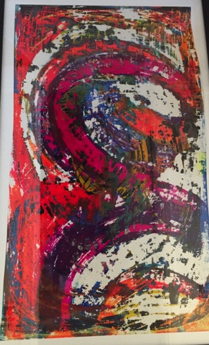 Irene Laksine large acrylic on PVC ref 19 framed black frame